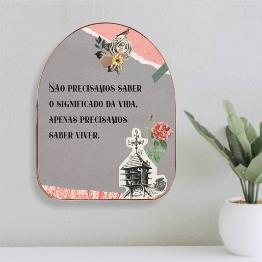 Quadro Orgânico Decorativo Frase Não Precisamos Saber o Significado da Vida, Apenas Precisamos Saber Viver com Moldura Flexível Metalizada