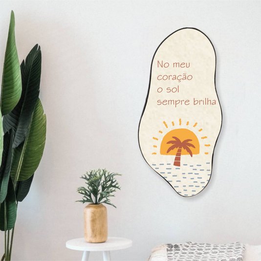 Quadro Orgânico Decorativo Frase No Meu Coração o Sol  Sempre Brilha com Moldura em Couro Sintético