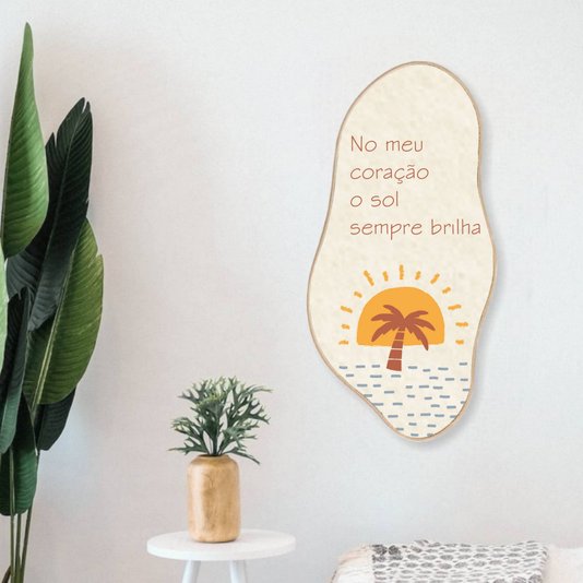 Quadro Orgânico Decorativo Frase No Meu Coração o Sol  Sempre Brilha com Moldura em Couro Sintético