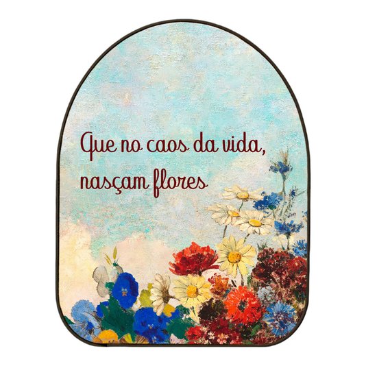 Quadro Orgânico Decorativo Frase Que no Caos da Vida, Nasçam Flores com Moldura em Couro Sintético