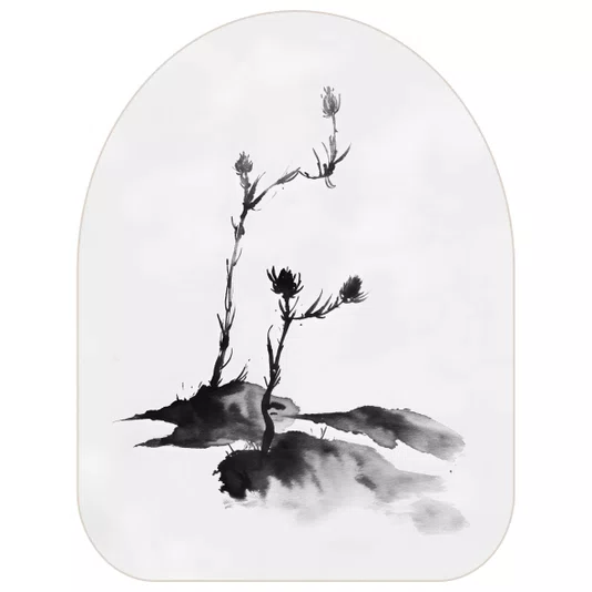 Quadro Orgânico Decorativo Hana Pintura de Flor em Meio à Vegetação no Estilo Sumiê com Moldura em Couro Sintético