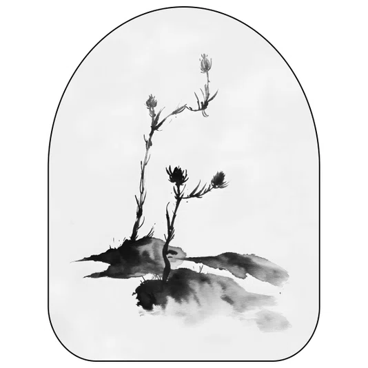 Quadro Orgânico Decorativo Hana Pintura de Flor em Meio à Vegetação no Estilo Sumiê com Moldura em Couro Sintético