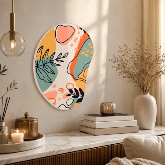 Quadro Orgânico Decorativo Ilustração Abstrata Silhuetas de Plantas