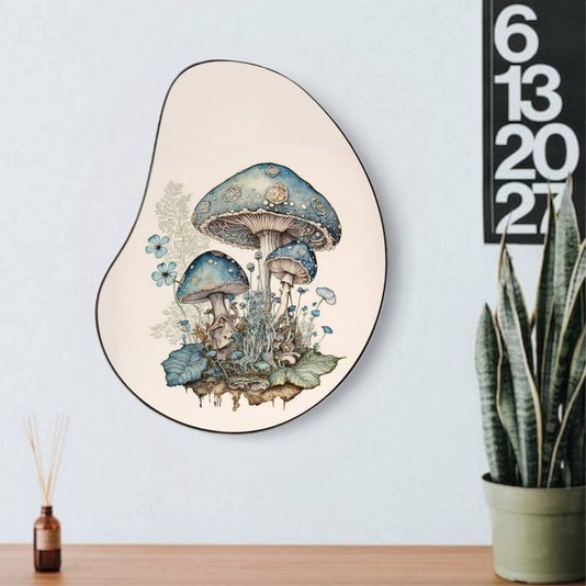 Quadro Orgânico Decorativo Jardim de Cogumelos com Moldura Flexível Metalizada