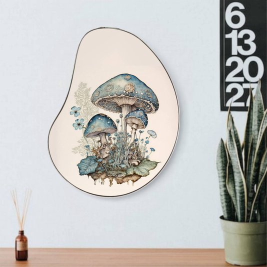 Quadro Orgânico Decorativo Jardim de Cogumelos com Moldura Flexível Metalizada