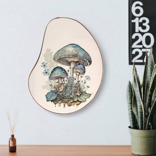 Quadro Orgânico Decorativo Jardim de Cogumelos com Moldura Flexível Metalizada