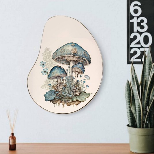 Quadro Orgânico Decorativo Jardim de Cogumelos com Moldura Flexível Metalizada