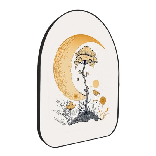 Quadro Orgânico Decorativo Jardim de Flores Sob a Lua com Moldura Flexível Metalizada