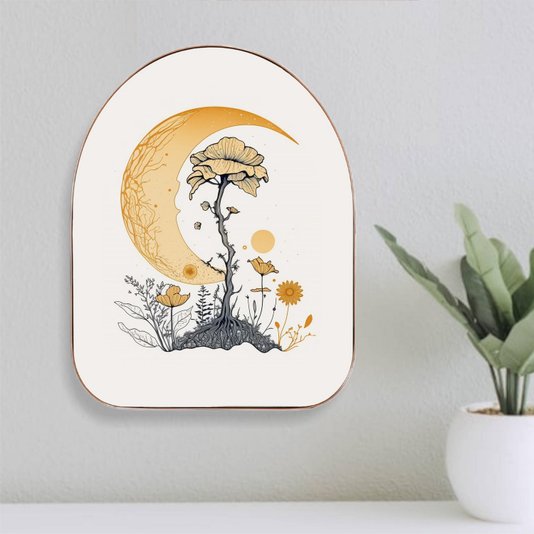 Quadro Orgânico Decorativo Jardim de Flores Sob a Lua com Moldura Flexível Metalizada