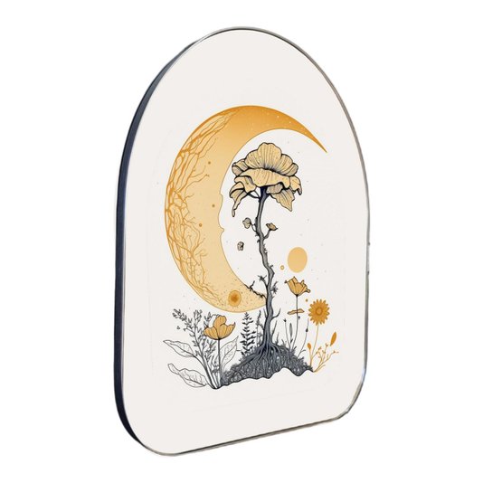 Quadro Orgânico Decorativo Jardim de Flores Sob a Lua com Moldura Flexível Metalizada