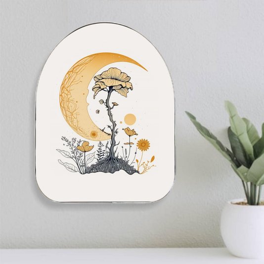 Quadro Orgânico Decorativo Jardim de Flores Sob a Lua com Moldura Flexível Metalizada