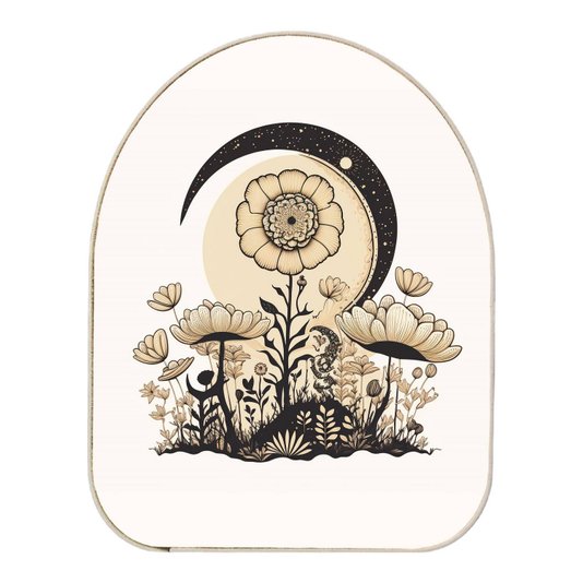 Quadro Orgânico Decorativo Jardim de Flores Sob o Luar com Moldura em Couro Sintético