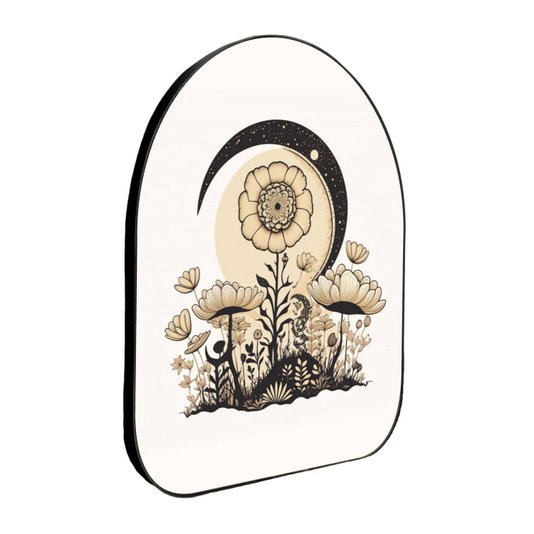 Quadro Orgânico Decorativo Jardim de Flores Sob o Luar com Moldura em Couro Sintético