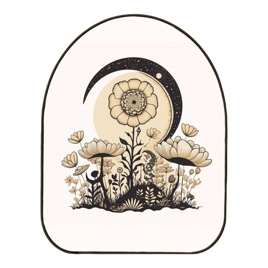 Quadro Orgânico Decorativo Jardim de Flores Sob o Luar com Moldura em Couro Sintético