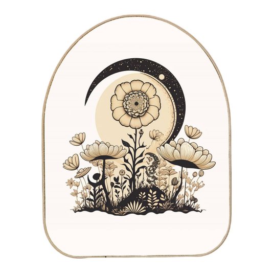 Quadro Orgânico Decorativo Jardim de Flores Sob o Luar com Moldura em Couro Sintético