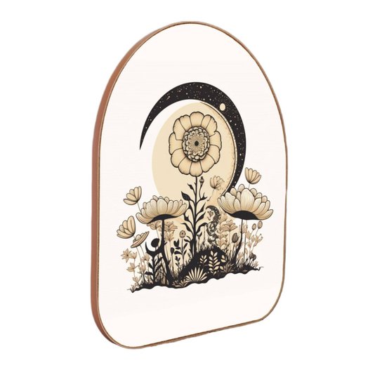 Quadro Orgânico Decorativo Jardim de Flores Sob o Luar com Moldura em Couro Sintético