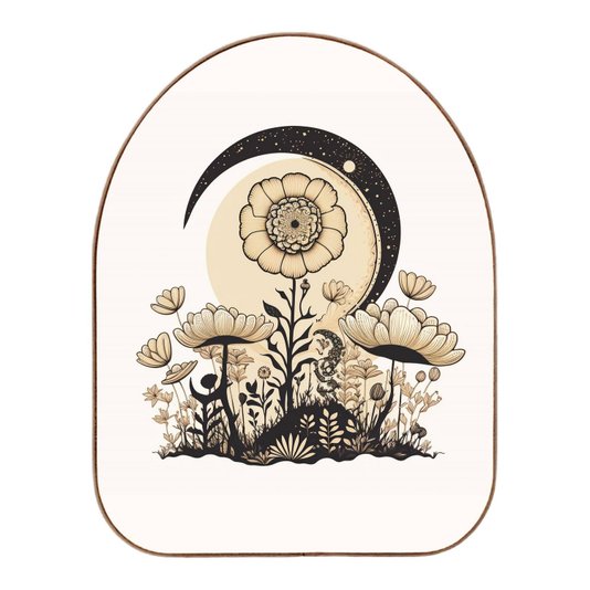 Quadro Orgânico Decorativo Jardim de Flores Sob o Luar com Moldura em Couro Sintético
