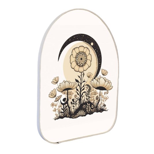 Quadro Orgânico Decorativo Jardim de Flores Sob o Luar com Moldura em Couro Sintético