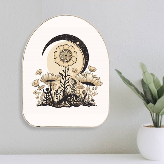 Quadro Orgânico Decorativo Jardim de Flores Sob o Luar com Moldura em Couro Sintético