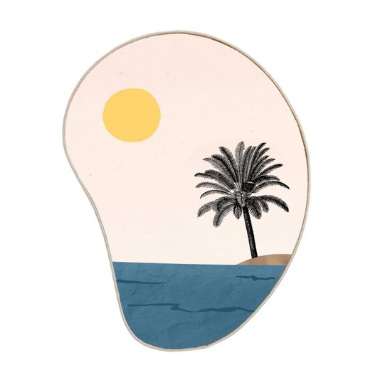 Quadro Orgânico Decorativo Palmeira na Ilha com Moldura em Couro Sintético