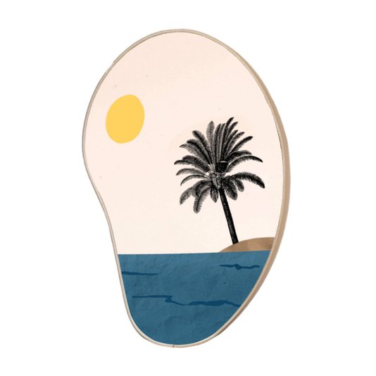 Quadro Orgânico Decorativo Palmeira na Ilha com Moldura em Couro Sintético