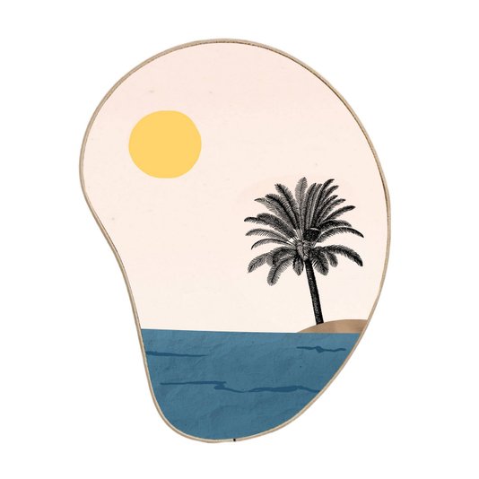 Quadro Orgânico Decorativo Palmeira na Ilha com Moldura em Couro Sintético