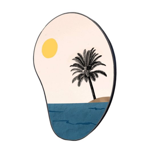 Quadro Orgânico Decorativo Palmeira na Ilha com Moldura em Couro Sintético