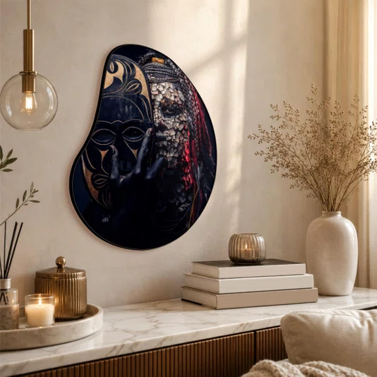 Quadro Orgânico Decorativo Pessoa com Máscara Africana