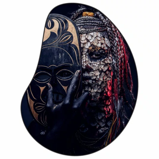 Quadro Orgânico Decorativo Pessoa com Máscara Africana