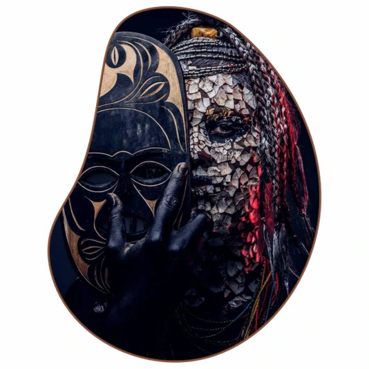 Quadro Orgânico Decorativo Pessoa com Máscara Africana