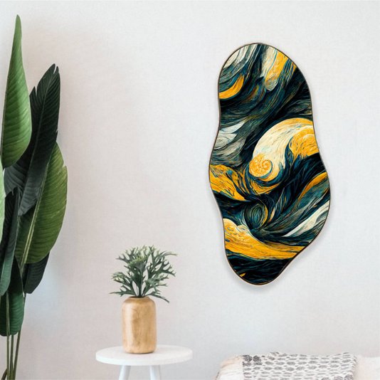 Quadro Orgânico Decorativo Pintura Abstrata com Moldura Flexível Metalizada