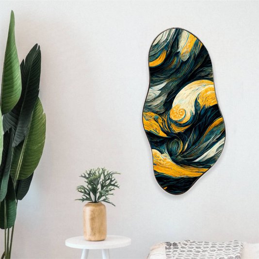 Quadro Orgânico Decorativo Pintura Abstrata com Moldura Flexível Metalizada