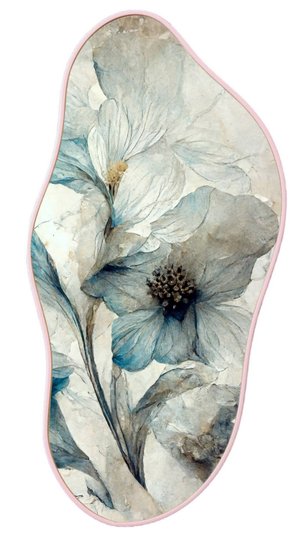 Quadro Orgânico Decorativo Pintura Flores Brancas e Azuis com Moldura Filete Flexível