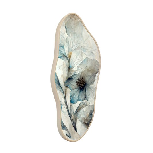Quadro Orgânico Decorativo Pintura Flores Brancas e Azuis com Moldura Filete Flexível