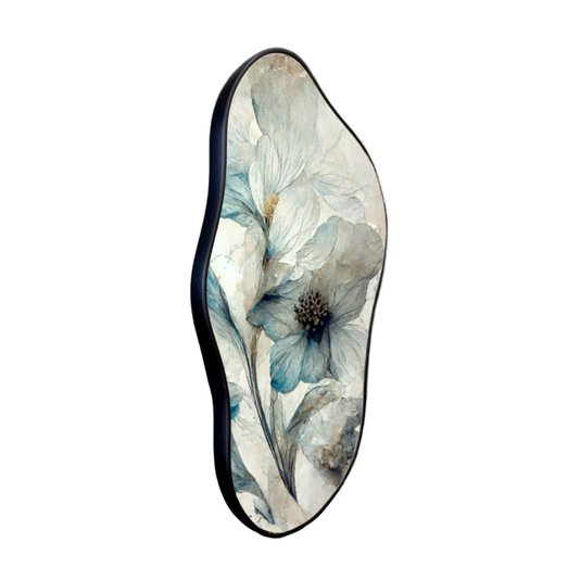Quadro Orgânico Decorativo Pintura Flores Brancas e Azuis com Moldura Filete Flexível