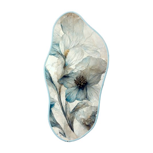 Quadro Orgânico Decorativo Pintura Flores Brancas e Azuis com Moldura Filete Flexível
