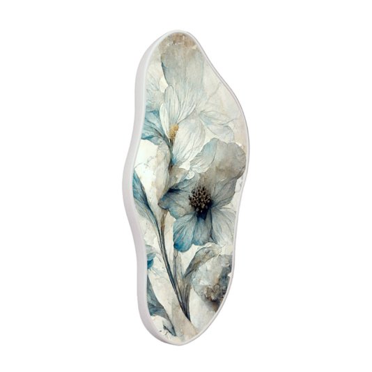 Quadro Orgânico Decorativo Pintura Flores Brancas e Azuis com Moldura Filete Flexível