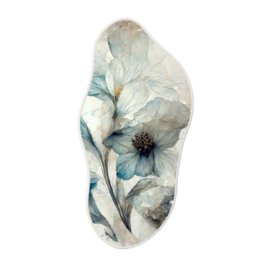 Quadro Orgânico Decorativo Pintura Flores Brancas e Azuis com Moldura Filete Flexível