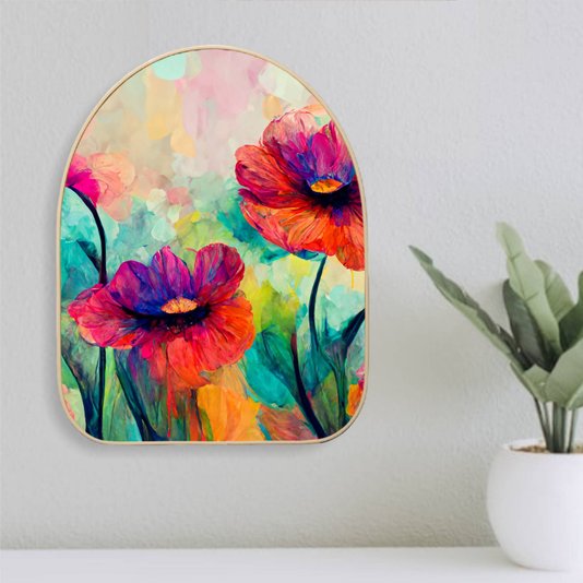 Quadro Orgânico Decorativo Pintura Flores Coloridas com Moldura Filete Flexível
