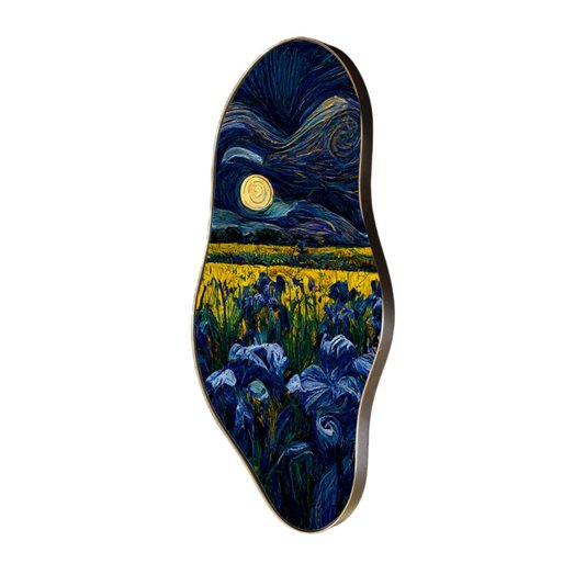 Quadro Orgânico Decorativo Pintura Jardim de Flores Azuis e Amarelas com Moldura Flexível Metalizada