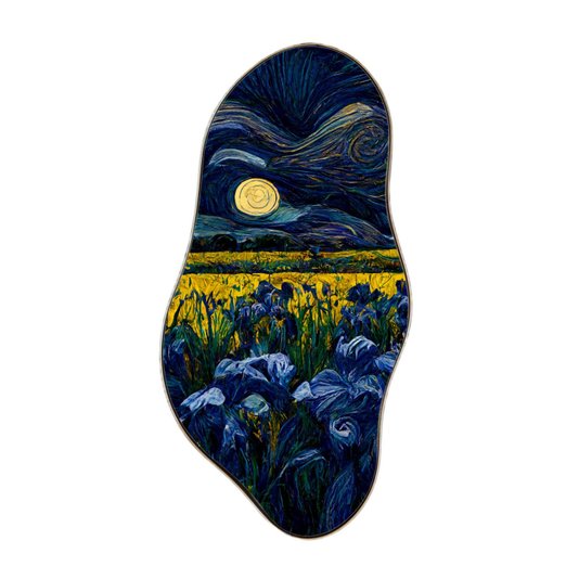 Quadro Orgânico Decorativo Pintura Jardim de Flores Azuis e Amarelas com Moldura Flexível Metalizada