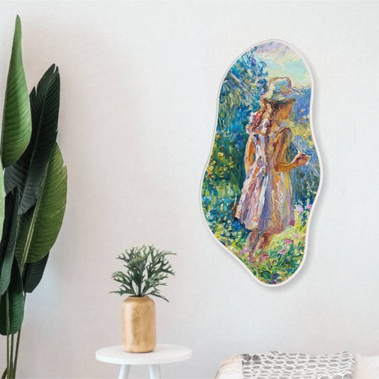 Quadro Orgânico Decorativo Pintura Menina com Moldura Filete Flexível