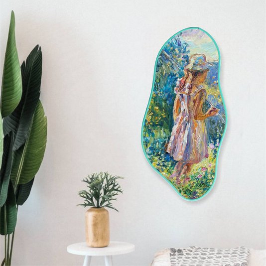 Quadro Orgânico Decorativo Pintura Menina com Moldura Filete Flexível