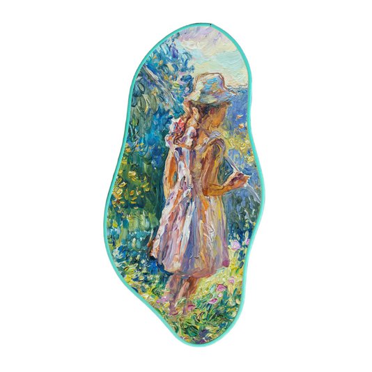 Quadro Orgânico Decorativo Pintura Menina com Moldura Filete Flexível