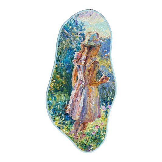 Quadro Orgânico Decorativo Pintura Menina com Moldura Filete Flexível
