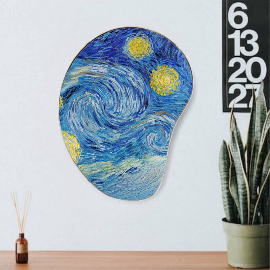 Quadro Orgânico Decorativo A Noite Estrelada de Van Gogh com Moldura Flexível Metalizada