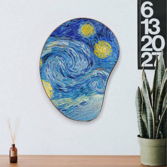 Quadro Orgânico Decorativo A Noite Estrelada de Van Gogh com Moldura Flexível Metalizada