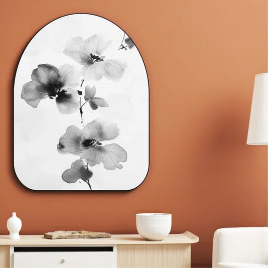 Quadro Orgânico Decorativo Ran Arte de Flor Orquídea Ornamental no Estilo Sumiê com Moldura em Couro Sintético