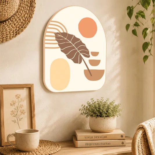 Quadro Orgânico Decorativo Silhueta de Folha Boho Abstrata