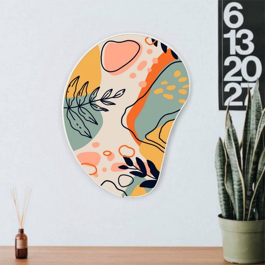 Quadro Orgânico Decorativo Silhueta Folhagens Abstratas Coloridas com Moldura Filete Flexível